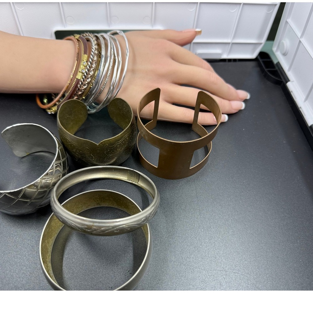 Vintage Bracelet Lot Etched Bangles Modernist Cuff